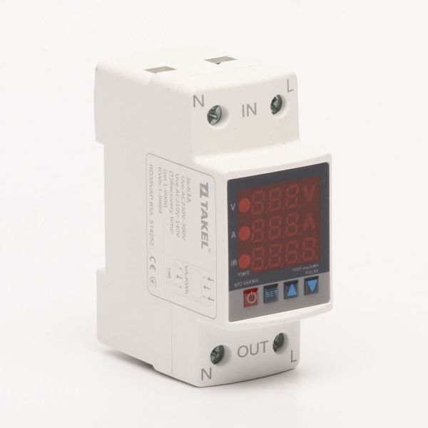 Реле напряжения и тока со счетчиком модульное однофазное RD35VAP 63А Takel 2p 1NO