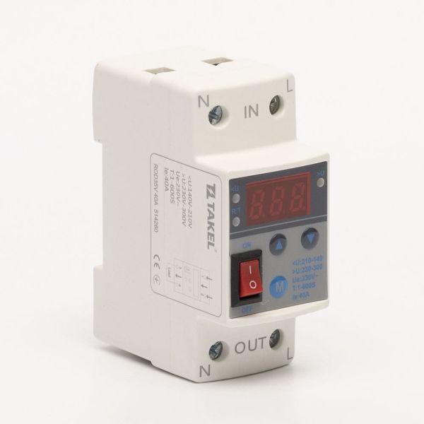 Реле напряжения однофазное модульное с кнопкой ROD35V 40А Takel 2p 1NO