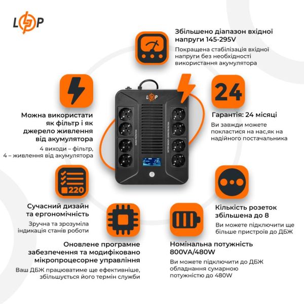 ИБП LP LogicPower линейно-интерактивный LP-800VA-8PS 480Вт