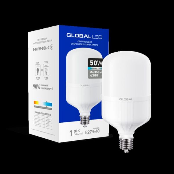 Світлодіодна LED лампа високої потужності HW GLOBAL 50W холодне світло 6500K E27/E40 (1-GHW-006-3)