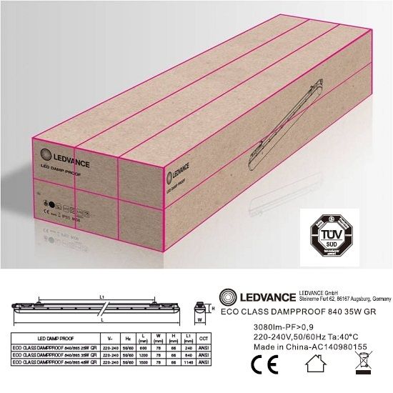 Світильник вологозахищений 35W 4000K 3080Lm IP65 ECO 1200мм LEDVANCE