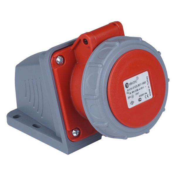 Розетка силова каучук TP electric настінна 32А-4 (3Р+РЕ) IP67 сірий червоний