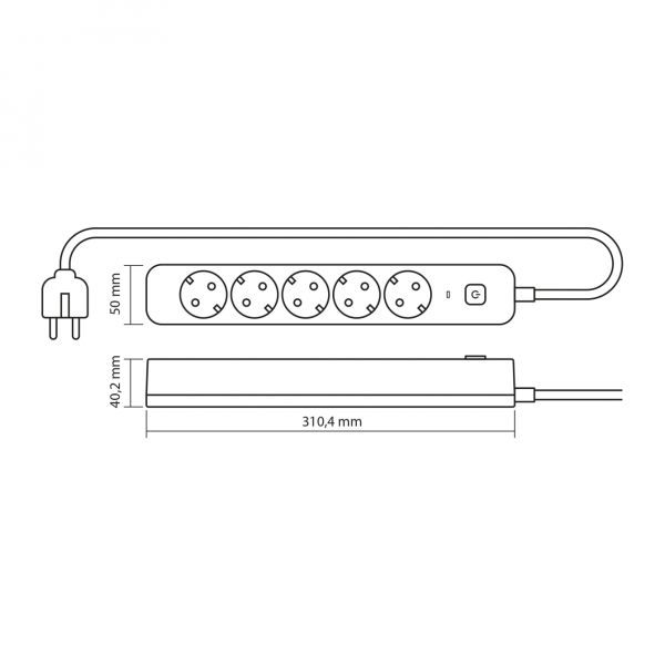 Мережевий подовжувач VIDEX ONCORD з/з 5п 3м (3x1.5мм) з кнопкою Black