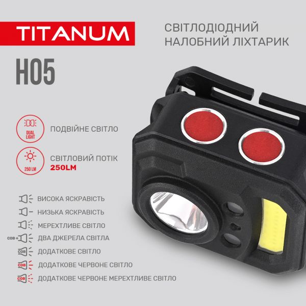 Налобный светоидодный фонарик TITANUM TLF-H05 250Lm 6500K