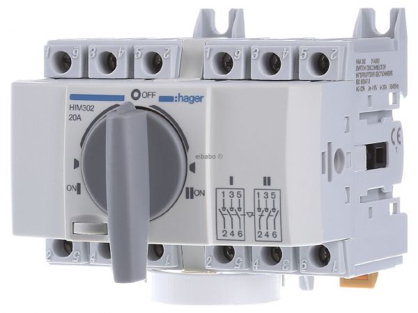Перемикач перекидний трьохпозиційний Hager I-0-II 20А 400/690В 3п 5м HIM302