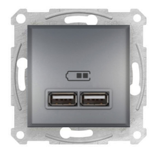 Розетка USB 2.0 port 5V DC max 2.1A сталь Asfora Schneider Electric EPH2700262