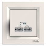 Розетка USB 2.0 port 5V DC max 2.1A кремовая Asfora Schneider Electric EPH2700223