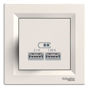 Розетка USB 2.0 port 5V DC max 2.1A кремовая Asfora Schneider Electric EPH2700223