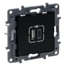 Розетка USB Тип А+C 12Вт+15Вт 5В Legrand Niloe Step Черный