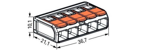 221-615 Клема WAGO 5 контактів 0,5-6 мм2 самозажимна прозора (41А)