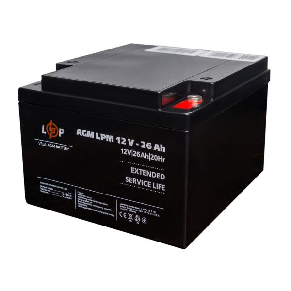 Аккумулятор свинцово-кислотный AGM LP LogicPower LPM 12V - 26Ah под болт М5
