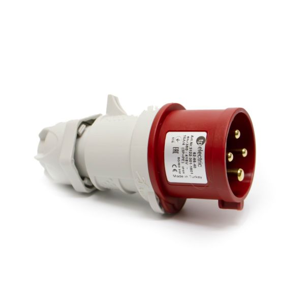 Вилка силова каучук TP electric переносна 16А-4 (3Р+РЕ) IP44 сірий червоний
