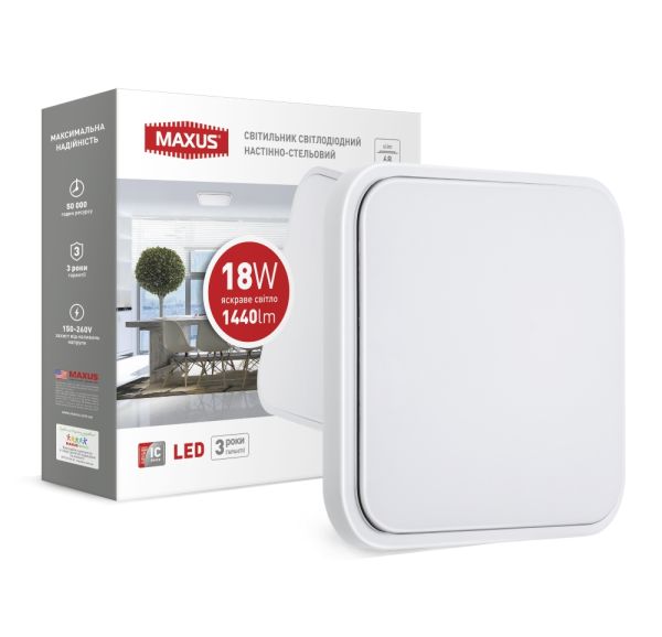 Настінно-стельовий світильник Квадрат 18W 4100K LCL MAXUS (1-MAX-01-LCL-1841-S)