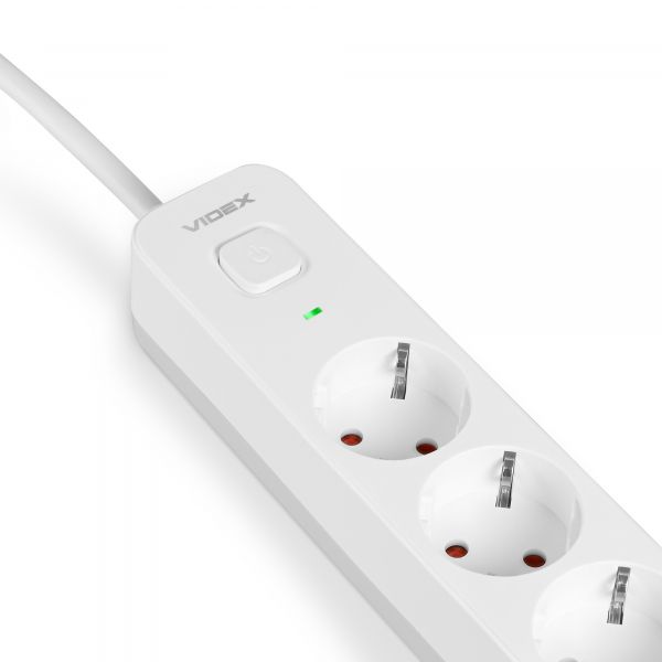 Мережевий подовжувач VIDEX ONCORD з/з 5п 3м (3x1.5мм) з кнопкою White