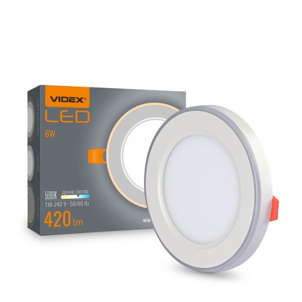 LED светильник встроенный с декоративной подсветкой VIDEX DL4R 6W+3W 5000K+2700K 220V