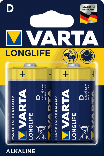 Батарейка Varta Longlife D BLI 2шт. Alkaline