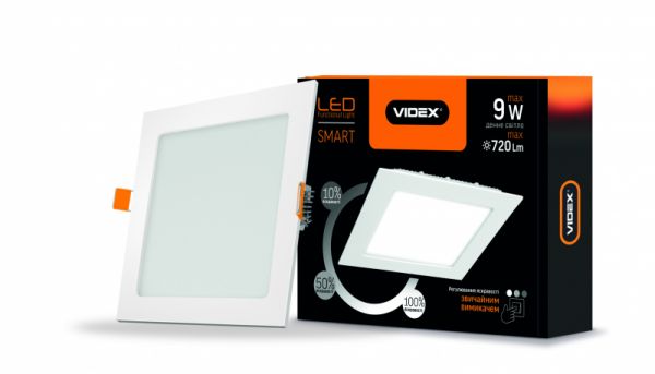 LED светильник с регулировкой яркости встроенный квадрат VIDEX 9W 5000K 220V (VL-DLSD3-095)