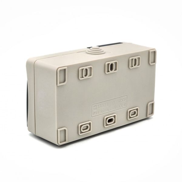 Выключатель накладной двойной Takel T-proof блок 2х 1-клавишных IP54 250В 10А cерый