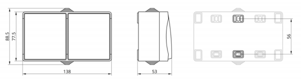 Выключатель накладной двойной Takel T-proof блок 2х 1-клавишных IP54 250В 10А cерый
