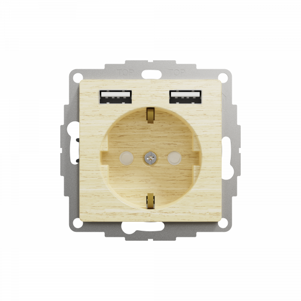 Розетка зі шторками та 2 USB роз’ємами типу A+A Sedna Design & Elements Береза - імітація дерева Schneider Electric SDD180052