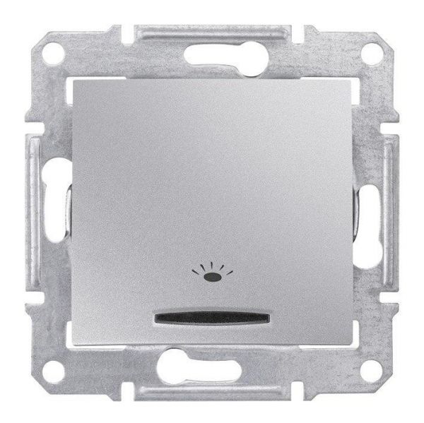 Выключатель 1-кнопочный с символом Свет и подсветкой, алюминий Sedna Schneider Electric SDN1800160