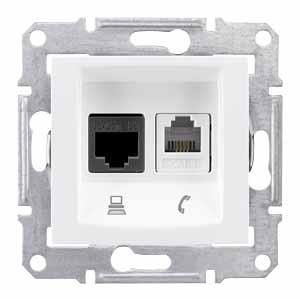 Розетка телеф.+комп. RJ11 + RJ45 кат.5е, UTP белая Sedna Schneider Electric SDN5100121