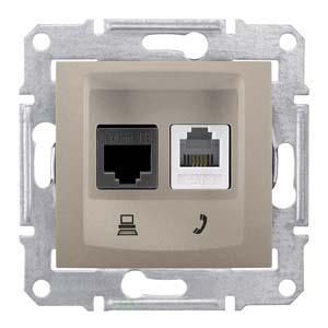 Розетка телефонная + комп. RJ11 + RJ45 кат.5е, UTP, титан Sedna Schneider Electric SDN5100168