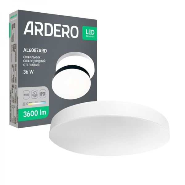 Світильник накладний Ardero led al6087ard Trend 36Вт 3000-4000-6500К 3600Лм білий