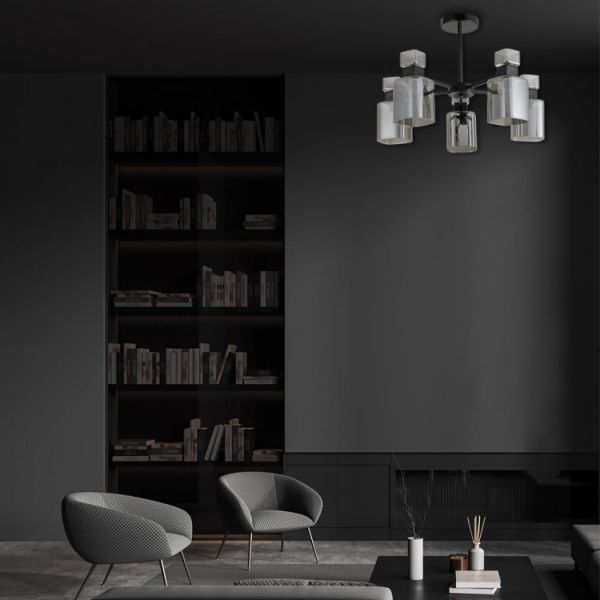 Світильник люстра Ardero BL1150-1 Olivia 5хЕ14 під лампу скло чорний