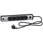 Удлинитель 5 розеток с заземлением и 2хUSB 1,5 метра алюминиевый черный Schneider Electric Unica Extend ST945U1BA