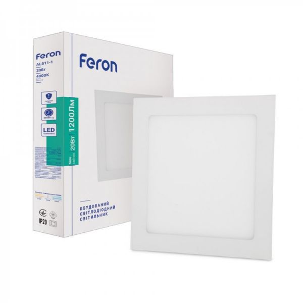 Світлодіодний світильник Feron AL511-1 20W квадрат 1200Lm 4000K 220*13.5mm