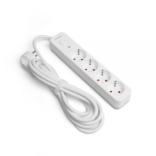 Сетевой удлинитель VIDEX ONCORD с/з 4п 3м (3x1.5мм) с кнопкой White