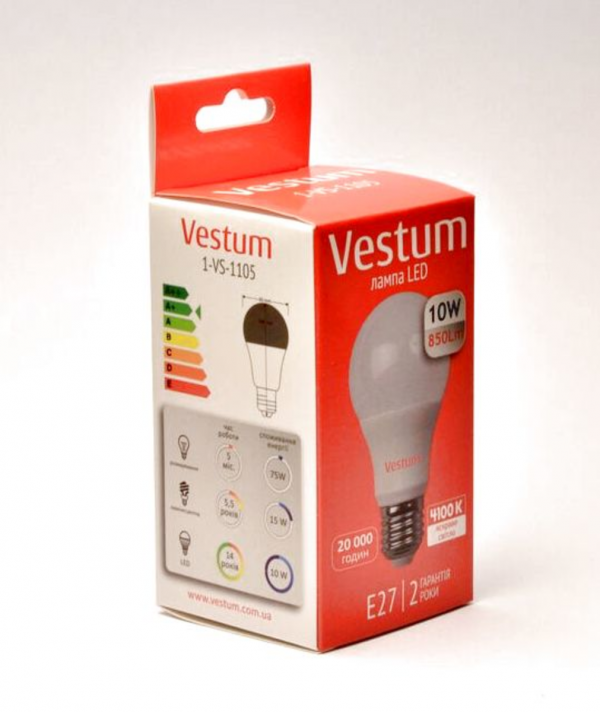 Лампа LED Vestum A60 10W 4100K 220V E27
