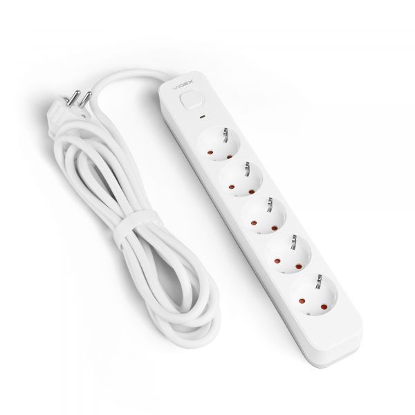 Мережевий подовжувач VIDEX ONCORD з/з 5п 3м (3x1.5мм) з кнопкою White