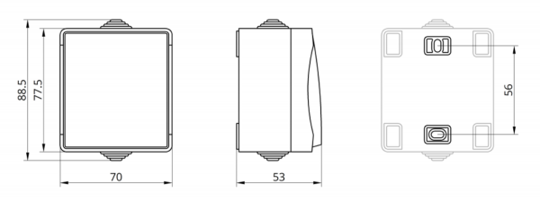 Вимикач накладний 1-клавішний проміжний Takel T-proof IP54 250В 10А cірий