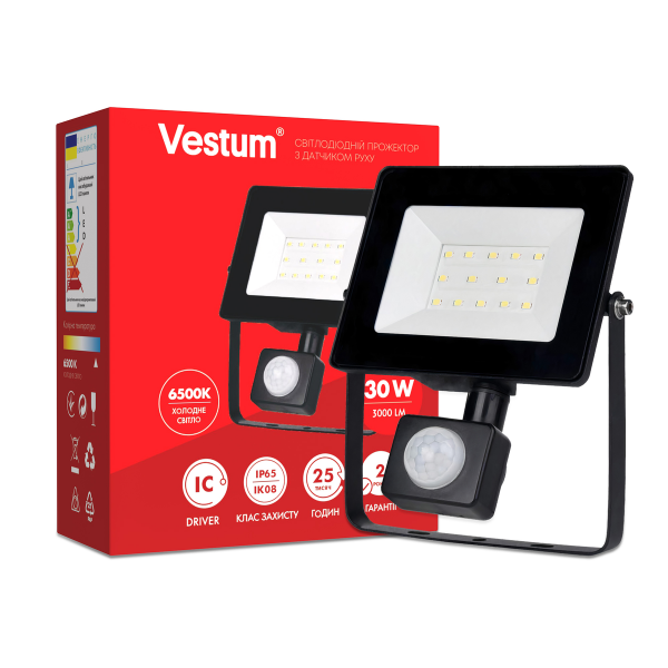 Прожектор LED Vestum з датчиком руху 30W 2900Лм 6500K 175-250V IP65