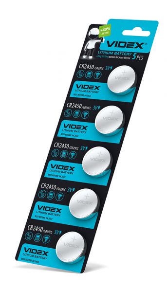 Батарейка литиевая Videx CR2450 5шт BLISTER CARD (цена за 1 штуку)