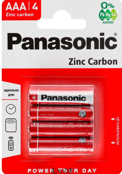 Батарейка Panasonic R03 AAA d10,2 висота 44мм 4шт