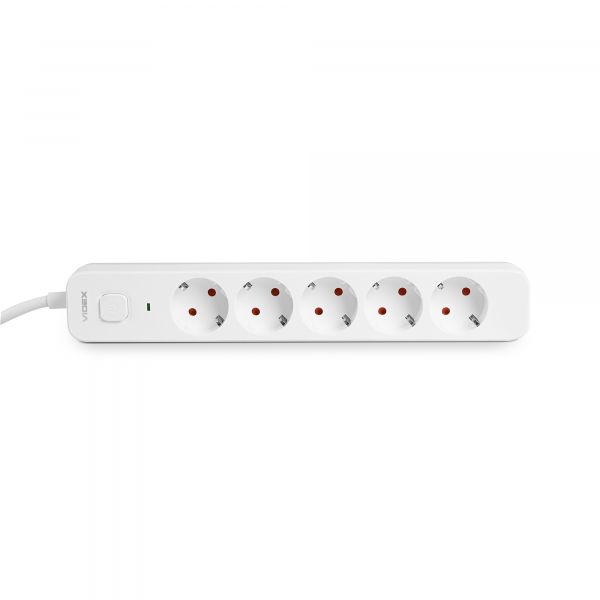 Мережевий подовжувач VIDEX ONCORD з/з 5п 3м (3x1.5мм) з кнопкою White