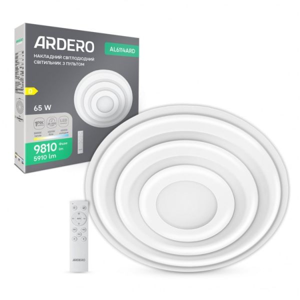Светильник накладной люстра led Ardero AL6114ARD ATLANT R 65Вт 3000-6500K с пультом белый