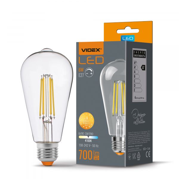 LED лампа VIDEX Filament ST64FD 6W E27 4100K  дімерна