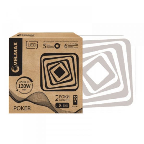 Светильник светодиодный Velmax V-CL-POKER-120S 120W 3000K-6500K 8500Lm пульт ДУ белый