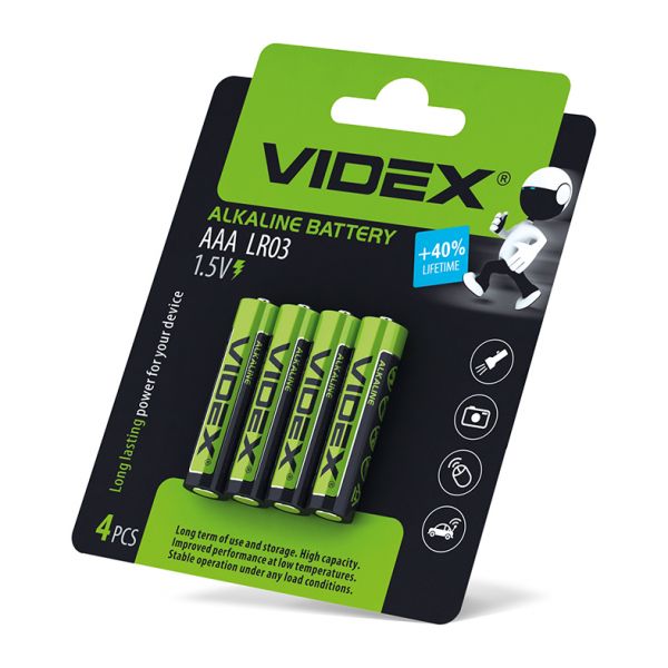 Батарейка лужна Videx LR03/AAA 4шт Blister Card (ціна за 1 штуку)