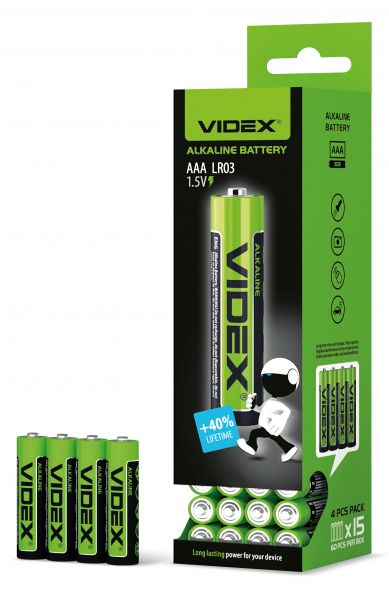 Батарейка лужна Videx LR03/AAA 4шт SHRINK (ціна за 1 штуку)