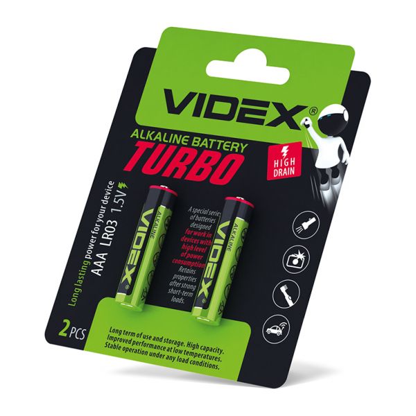 Батарейка лужна Videx LR03/AAA Turbo 2шт BLISTER (ціна за 1 штуку)