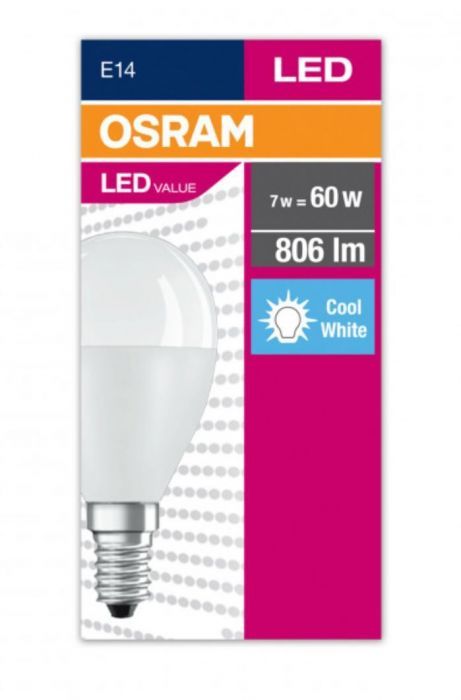 Лампа LED 6.5W 550lm 4000K P60 E14 OSRAM