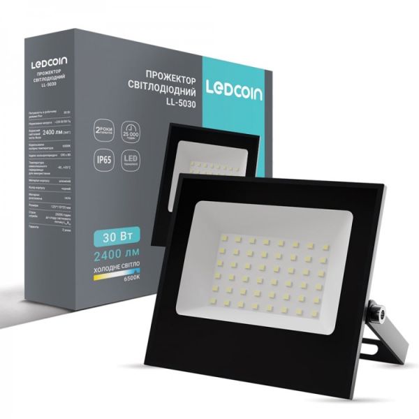 Прожектор світлодіодний Ledcoin LL-5030 30Вт 6500K IP65 чорний