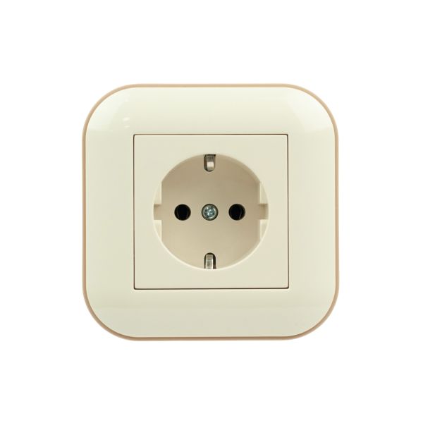 Розетка з заземленням Ovivo Loft кремова+крафтова