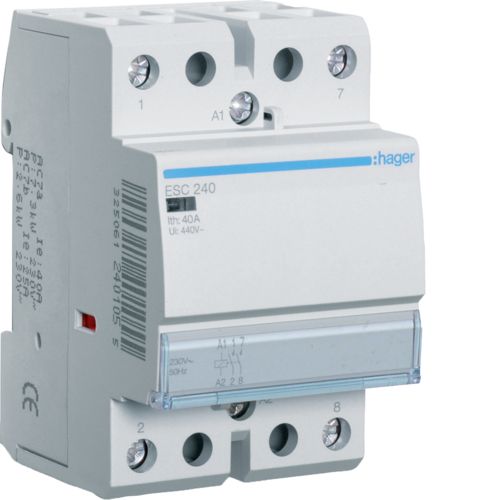 Контактор 40А, 2НО, 3м, 230В Hager ESC240