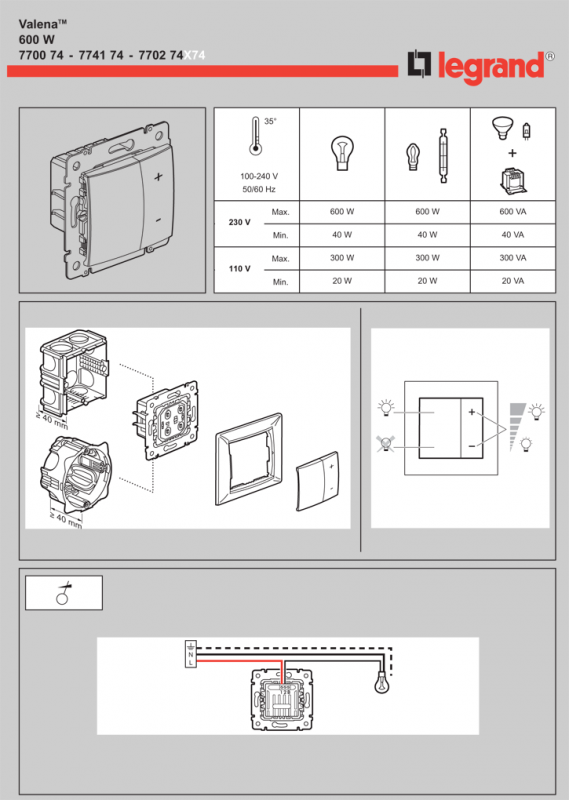 Кнопковий світлорегулятор 600w білий Valena Legrand 770074